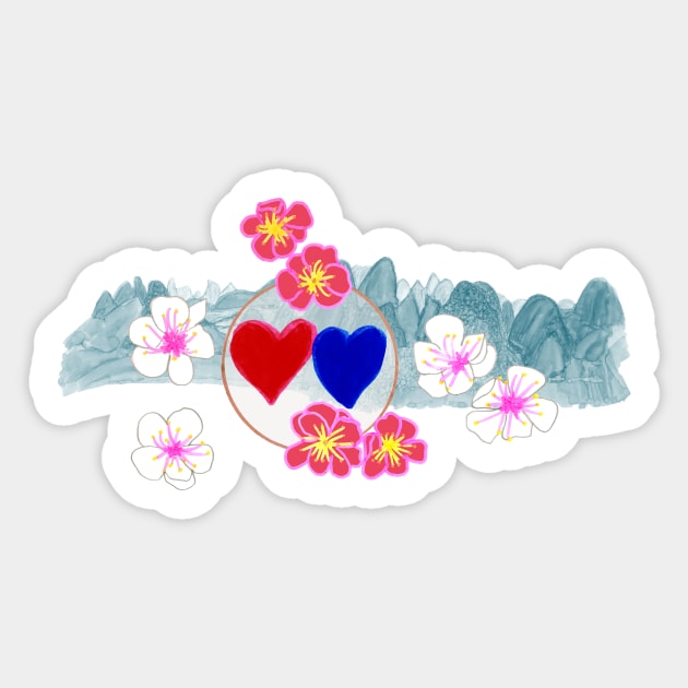 Red and Blue Love, Blossoms, Mountains Sticker by MitaDreamDesign